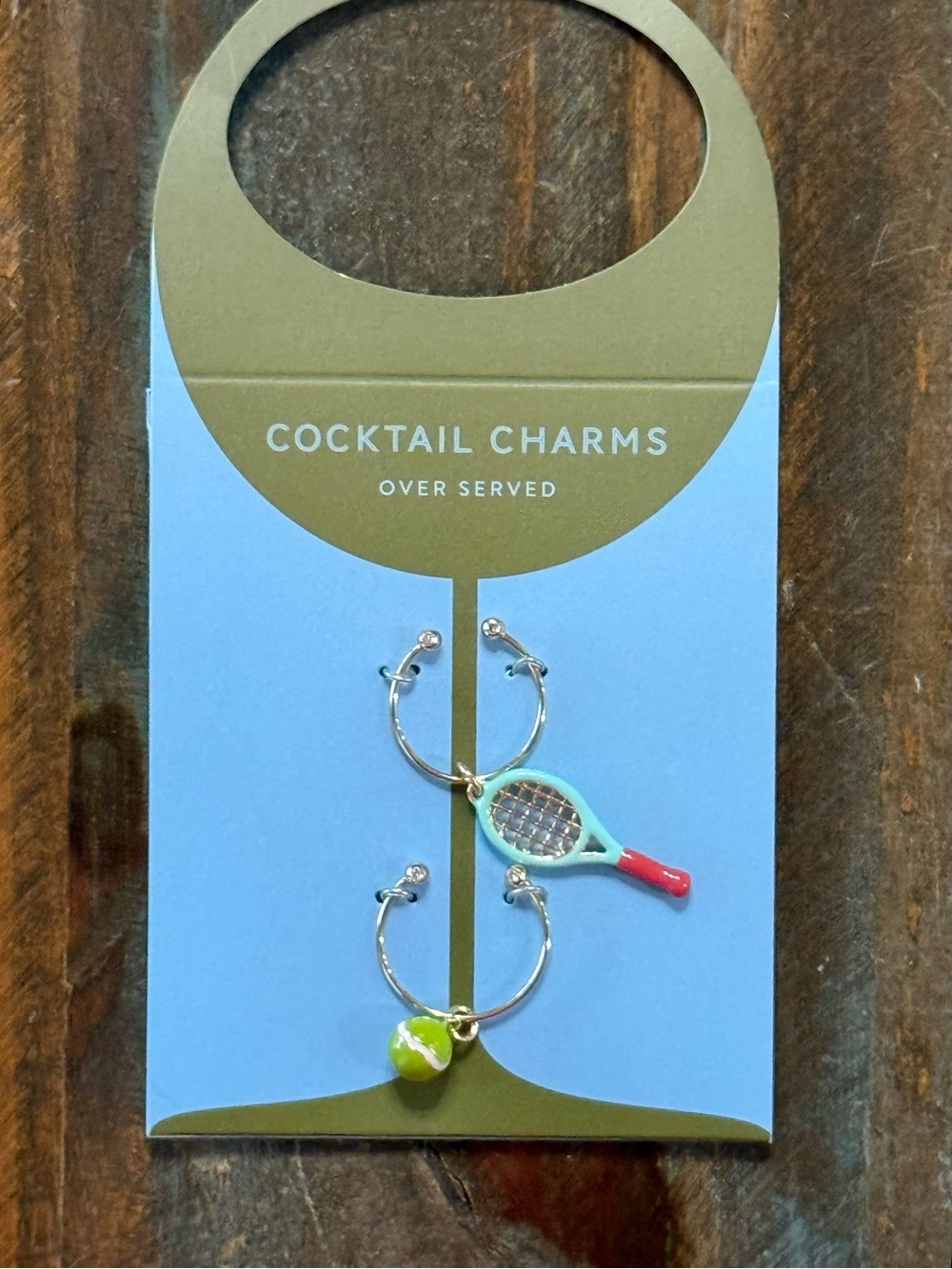 Anthropologie Set of 2 Tennis Racket + Ball Cocktail Wine Glass Charms NWT